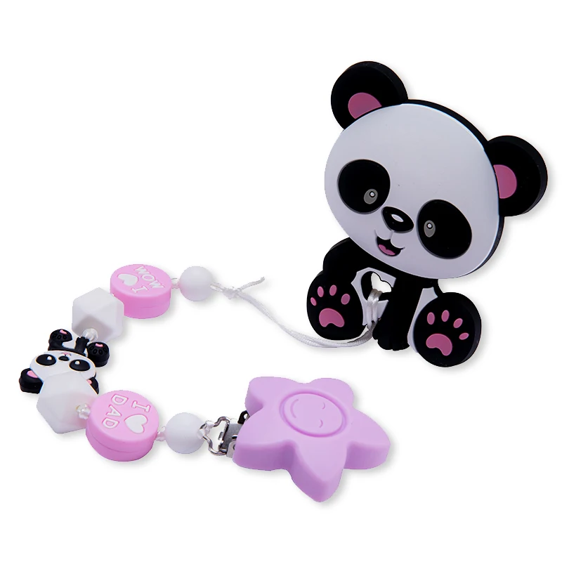 Custom design baby panda pacifier chain set i love dad mom animal teething pacifier chain
