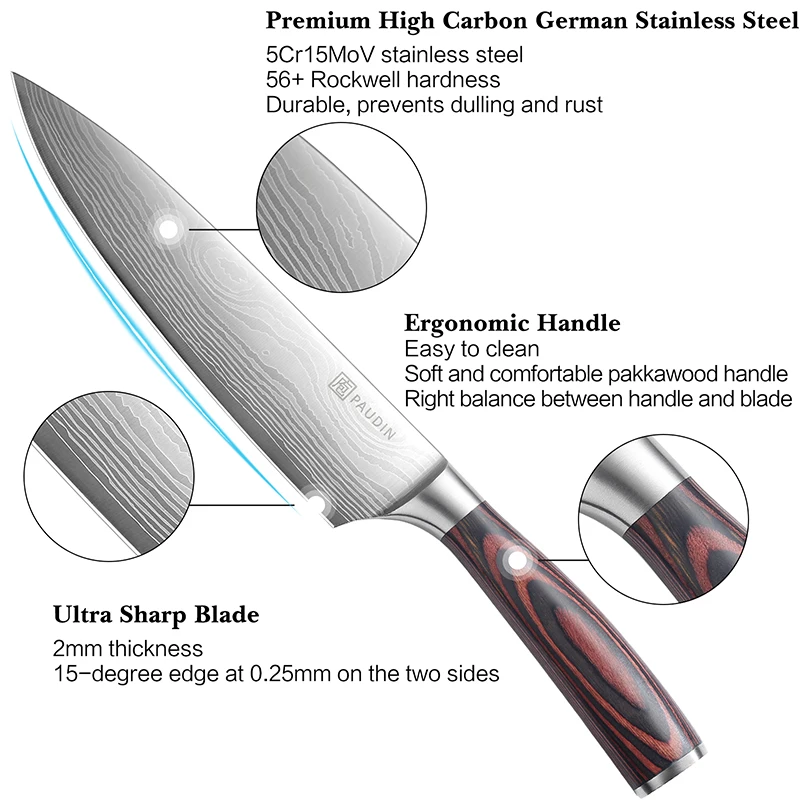 Professional Custom 3-in-1 Kitchen Knives set Stainless Steel Blade with Wooden Handle Kitchen Cleaver Paring Chef Knives Set