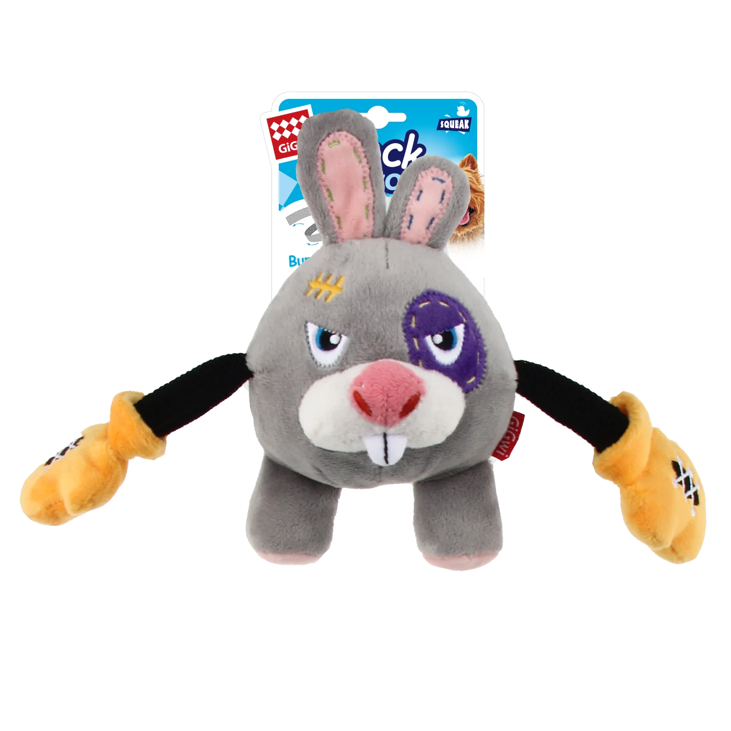 GiGwi new design Interactive pet plush toys dog toys monkey pig rabbit with squeaker& crinkle paper Bungee arm