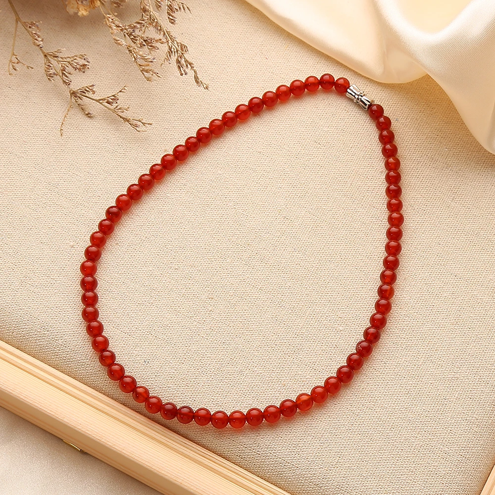 Simple 8mm Handmade Natural Stone Necklace Jewelry Semi-Precious Stone Bead Choker Necklace