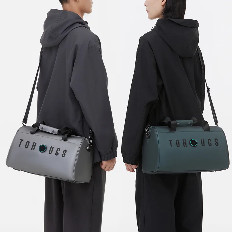 Tohugs Unisex Mini Gym Bag Single Strap Fashionable Bucket Shape Zipper Closure Separate Compartment Clean Dirty Shoes Polyester