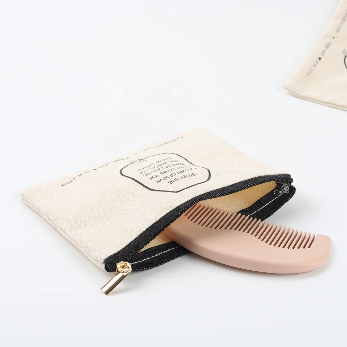 High End Customized Zipper Style Canvas Cosmetic Travel Bag Natural Organic Canvas Cotton Zipper Makeup Pouch With Logo