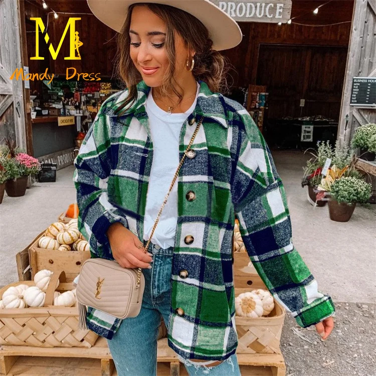 New Arrival Ladies Blouse Plaid Print Casual Street Wear Plus Size Fall Women Shirt