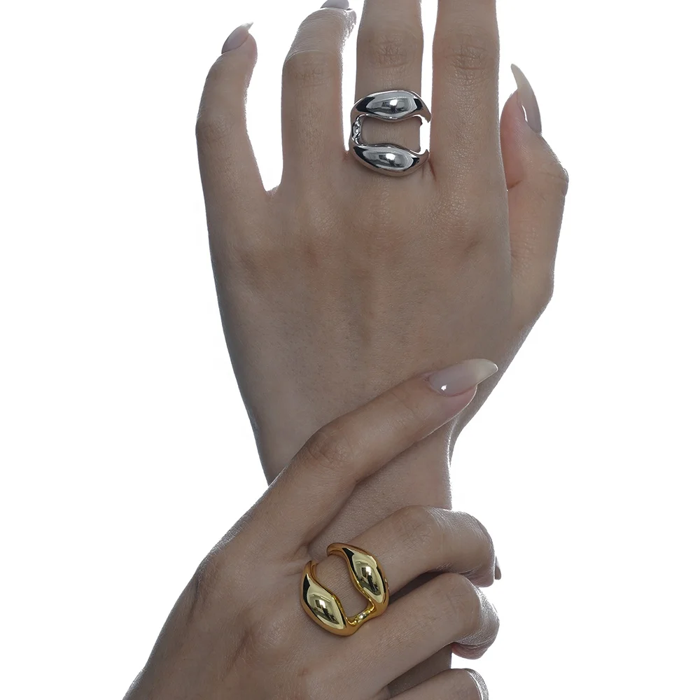 ICEBELA Jewelry S925 Silver 18K Gold Plated Korean Hollow-out Smooth Minimalist Irregular Line Index Finger Rings For Girls