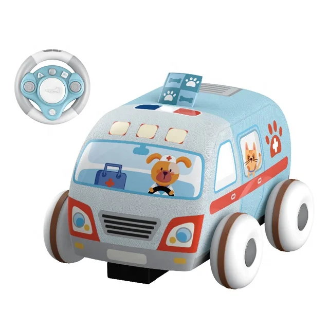 Infrared Remote Control RC Soft Sponge Ambulance STEM Steering Wheel Washable Toys for Kids Smart 3+