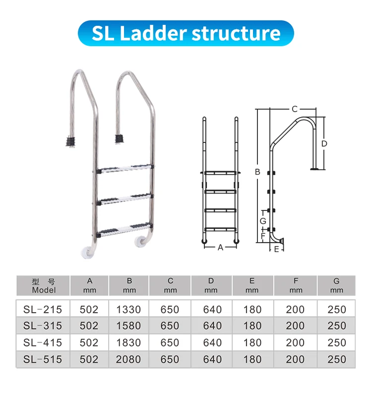 China manufacturer outdoor swimming pool 304/316 swimming step ladder stainless steel pool ladder