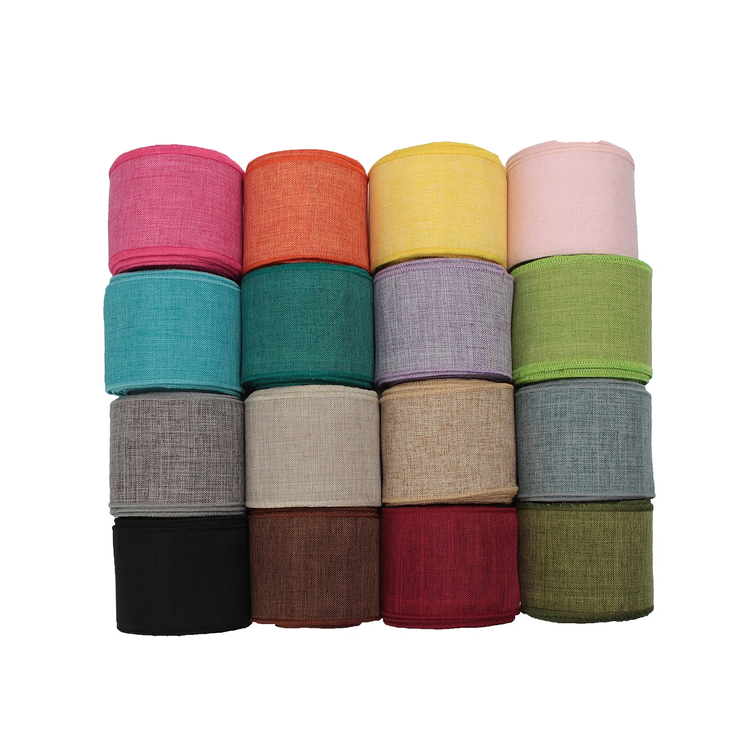 
Huihuang Wholesale Price Custom Solid Color Plain Faux Jute Canvas Wired Edge Ribbon 