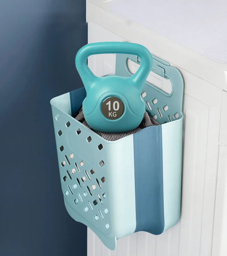 Wholesale Wall-Mounted Folding Laundry Hamper Wall Plastic Collapsible Space-Saving Hanging Laundry Basket with Carry Handle