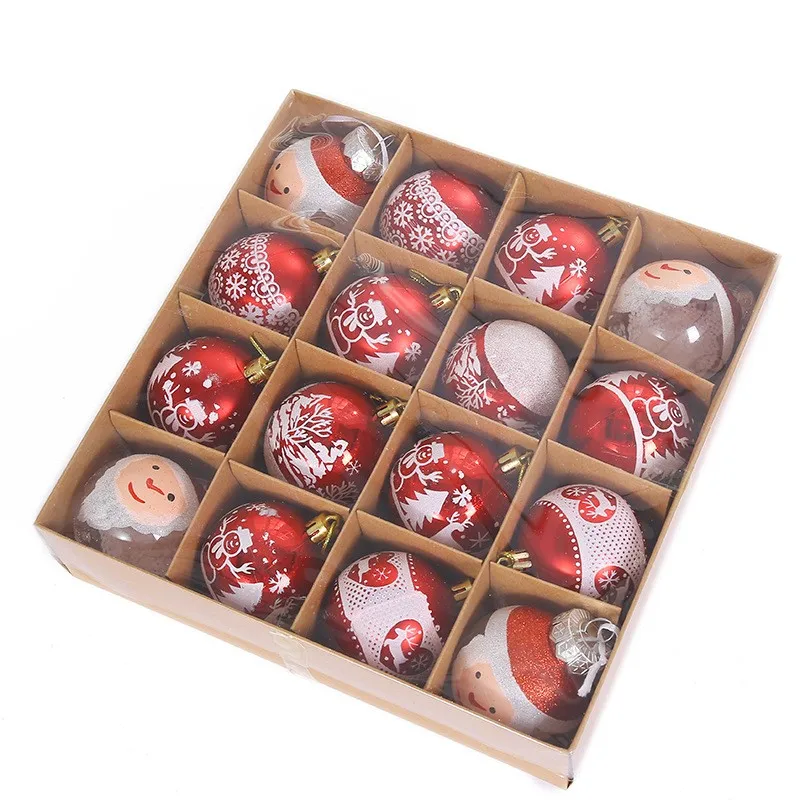 16pcs 6cm New Christmas Themed Elements Hand Painted Plastic Hanging Christmas Ball Set Christmas Tree Hanging Decorations