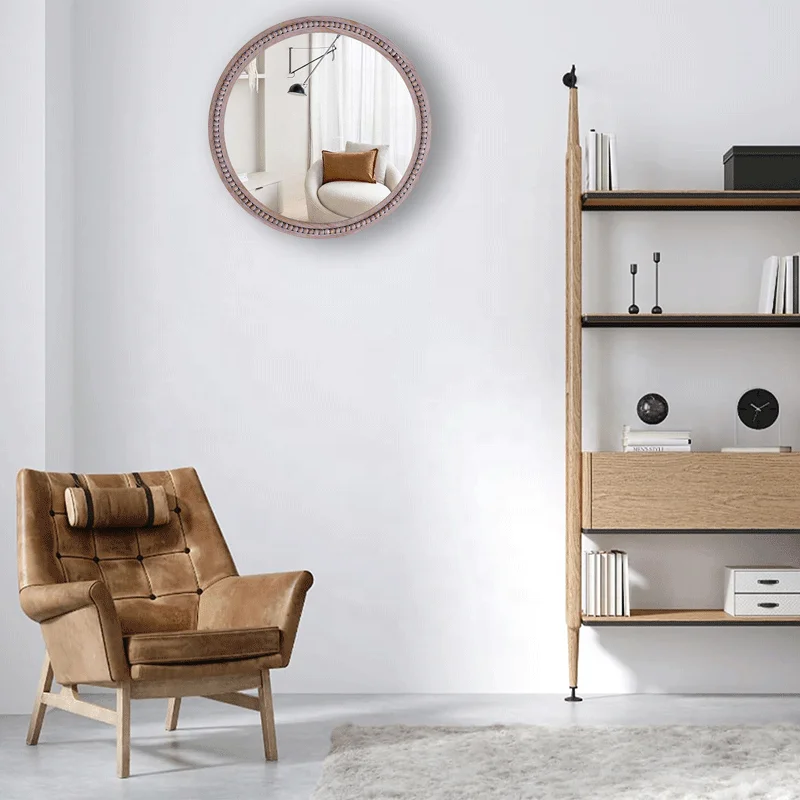 Rustic Round Wooden Frame Wall Mirror Hanging Ornate Round Wall Mirror Wall Decorations For Home