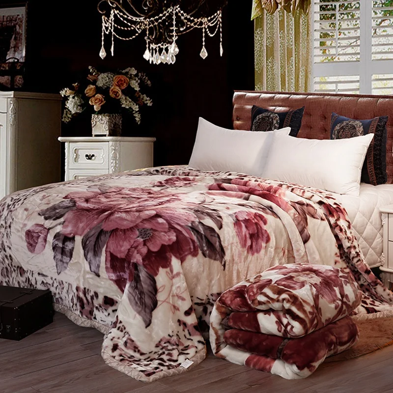 Двухслойные одеяла в американском стиле, утолщенное одеяло Raschel с тиснением и цветочным принтом
