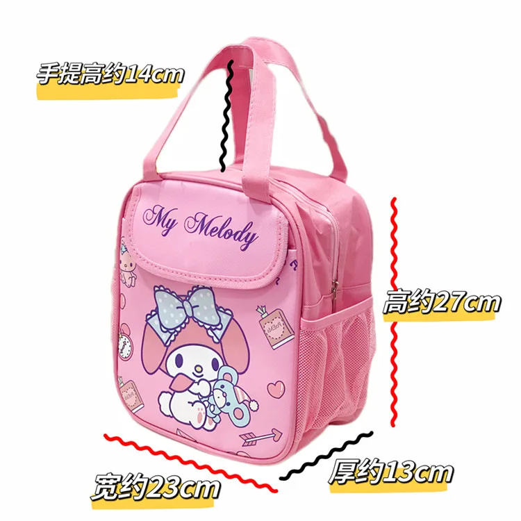 Kawaii Sanrioed Kuromi Lunch Bag My Melody Cinnmoroll Travel Thermal Breakfast Box School Child Large Capacity Tote Food Bag