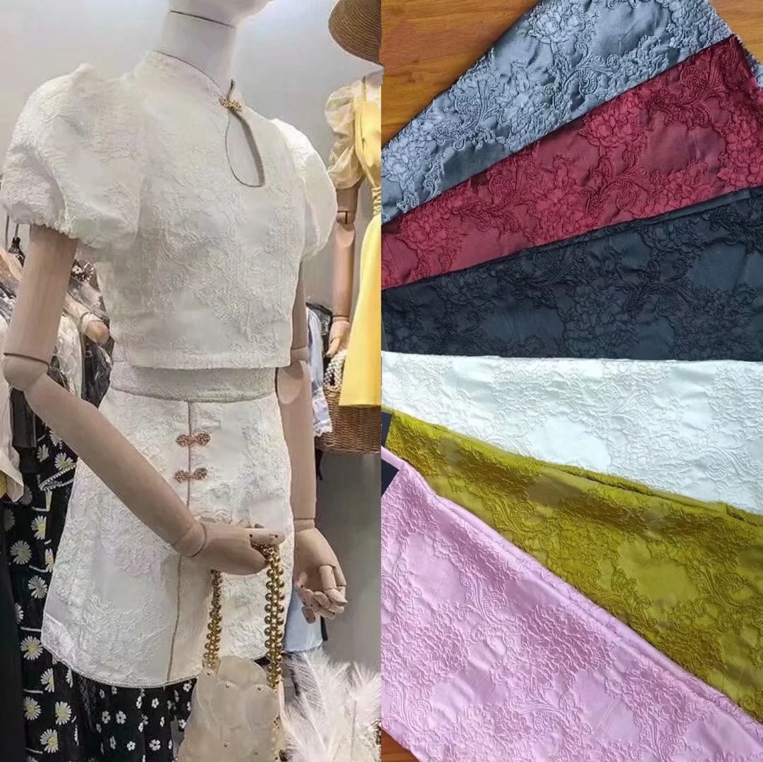 166gsm 3D flower fashion yarn dyed woven jacquard dress fabric