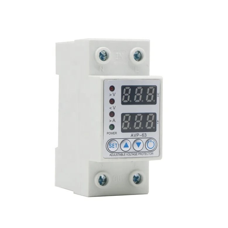 Din Rail Dual Display Adjustable Over Voltage Current and Under Voltage Protective Device Protector Relay 40A 63A 80A 220V 230V