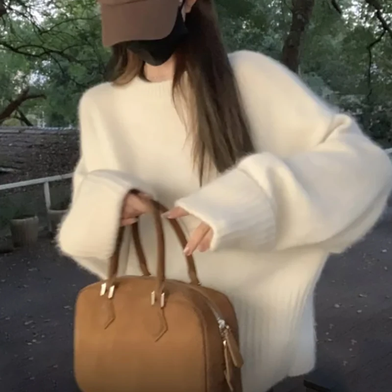 Knitwear manufacturer Cotton Knitted Pullover casual round neck white solid cashmere knit custom sweater for women