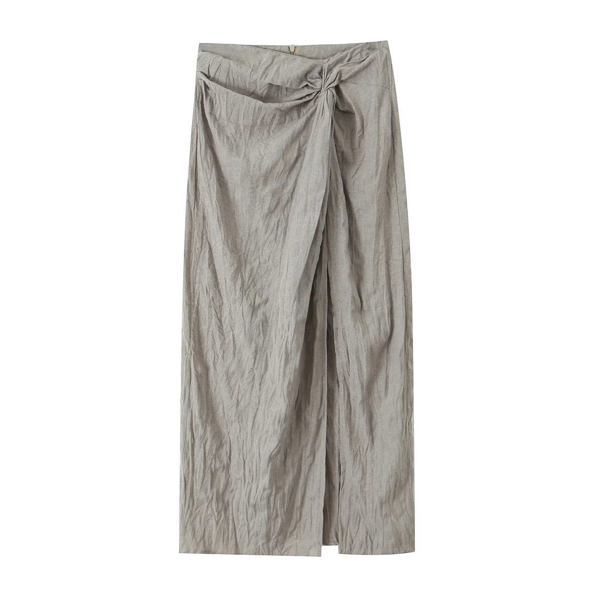 Solid Color Front Slit Pleated Zipper Fly Casual Fashion Long Skirt for Women