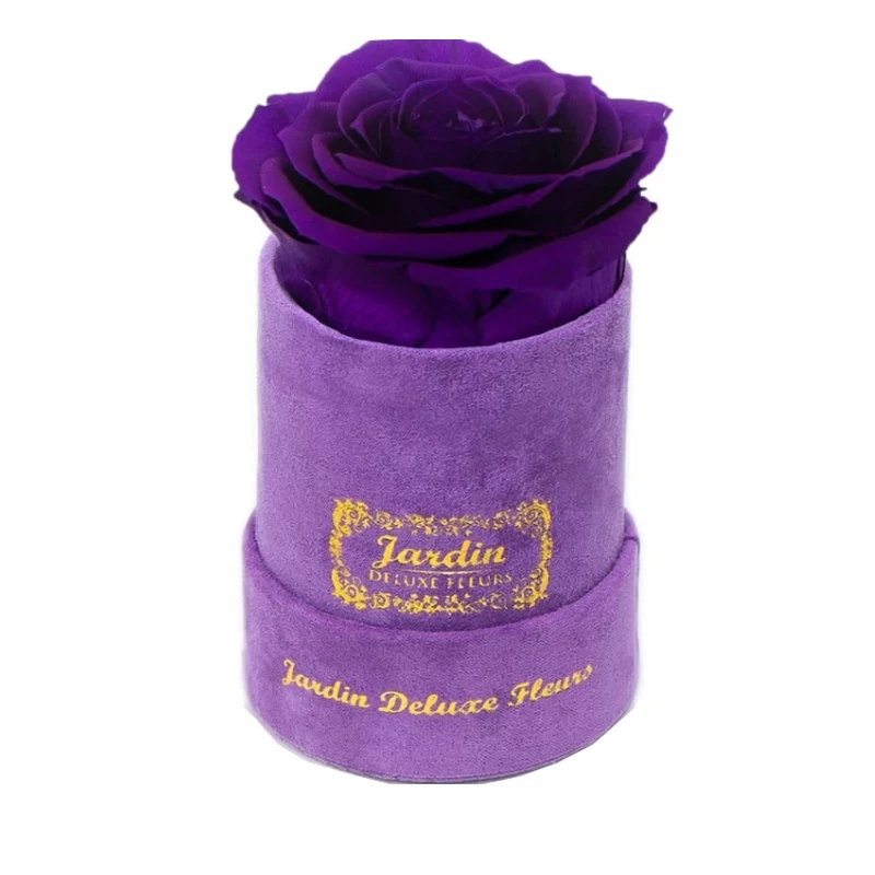 Custom Logo Eco Friendly Small Portable Purple Bouquet Perfume Velvet Round Flower Box