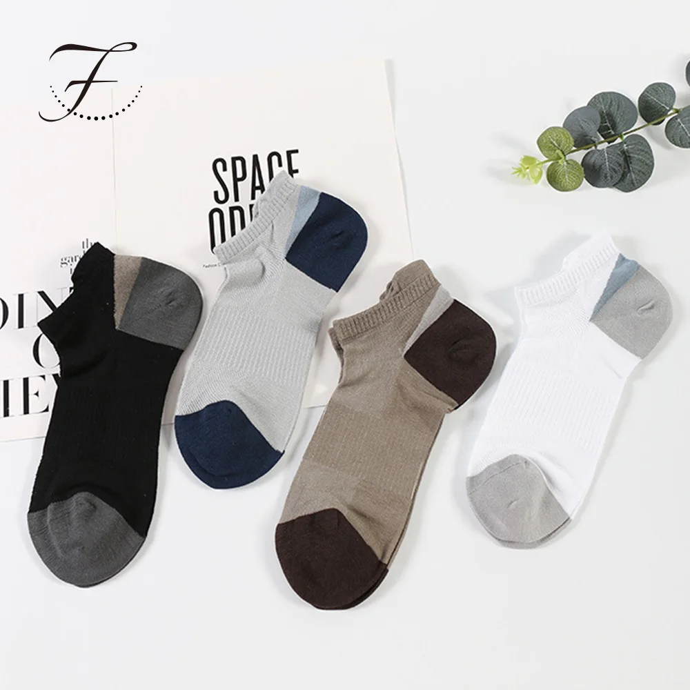 Fiona RTS Organic Colorful Custom Logo Casual Solid Color Mesh Breathable Ankle Sports Socks Men Bamboo Fiber Socks