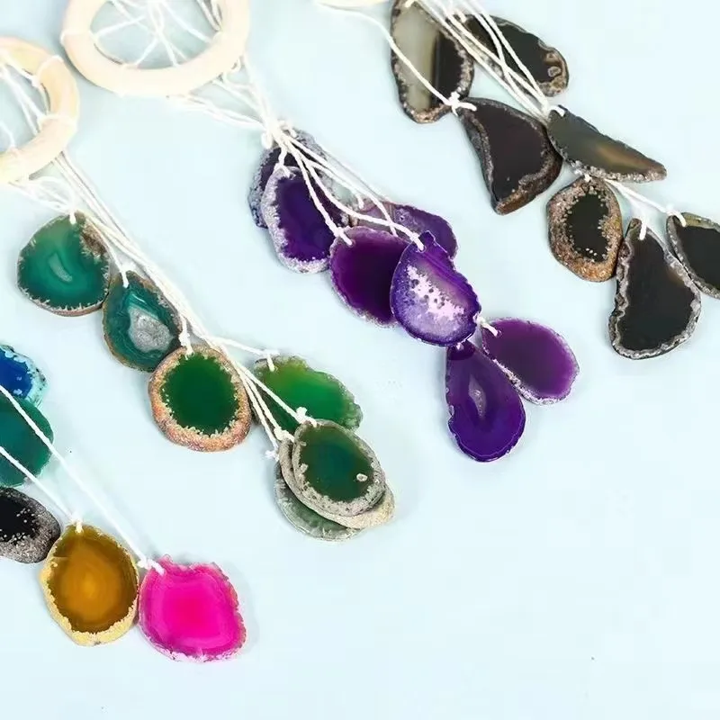 Wholesale Natural stone crystal gemstone crystal craft aura agate slab hand-made wind chime healing gift for home decor
