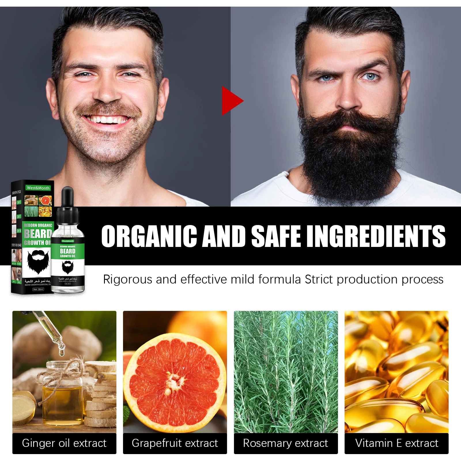 2022 New Private Label Custom Oem Logo Natural Organic Beard Growth Oil Men Growth Care Beard Growth Essential Serum Oil 30ml