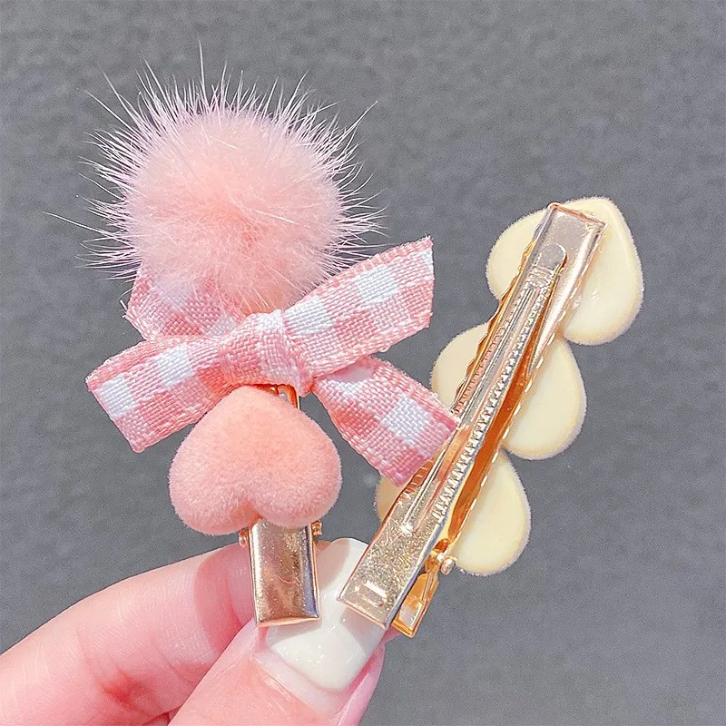 4pcs/set New Klein Blue Mink Hair Ball Hairpins Set Girl Bowknot Love Metal Temperament Set Hair Accessories