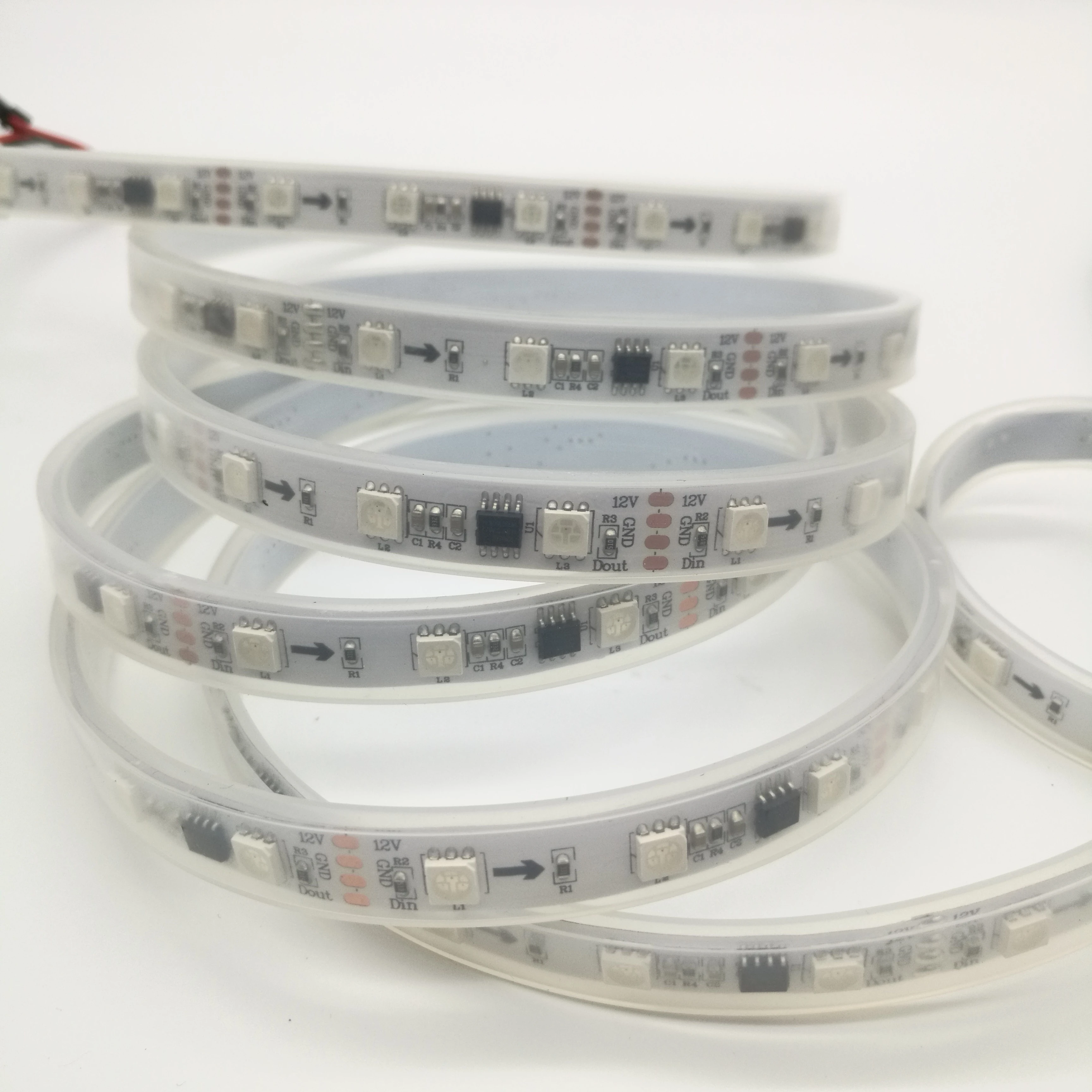 Flexible 5m/roll music control digital DMX led strip ws2811 led pixel IP67 14.4w 12v