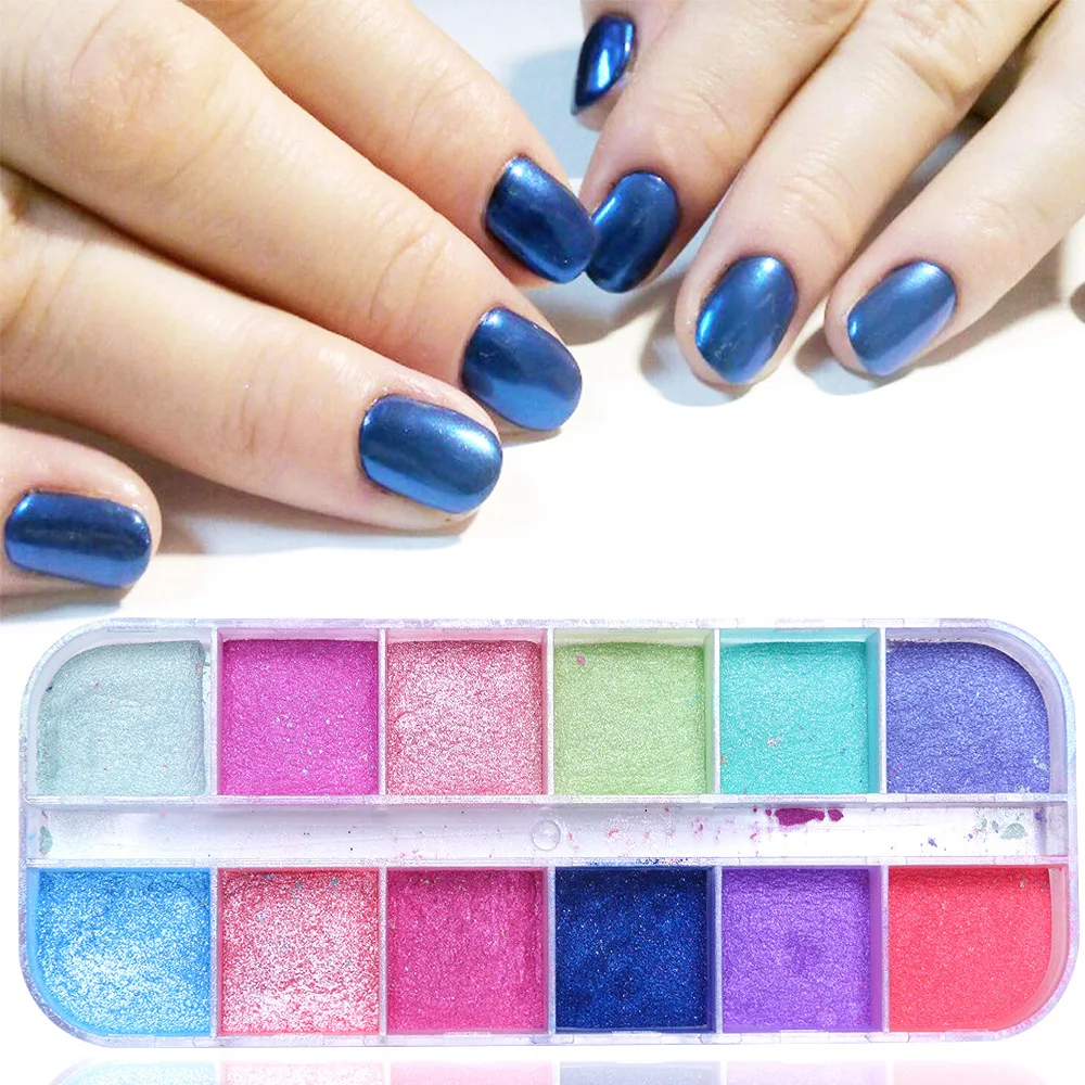 12grids white pearl chrome powder nails aurora glitter mirror pigment pearl powder