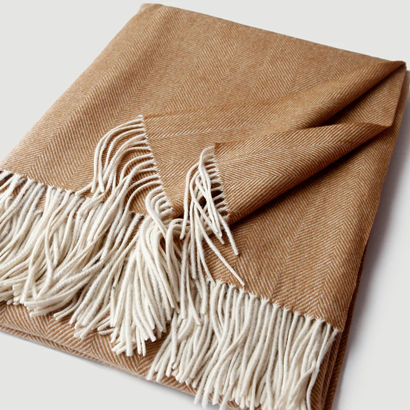 Custom cashmere wool pashmina throw fringe shawl throw blanket soft warm for bedding sofa