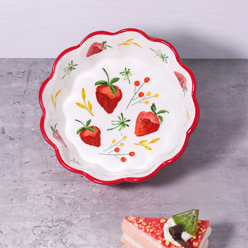 customized full range sizes ceramic Strawberry  porcelain soup bowl noodle bowl fruit salad bowl