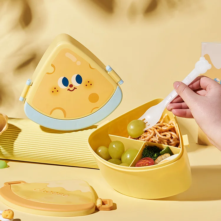 Triangle Cheese-shaped Cute Lunch Box PP Plastic 3 Compartments Insulated Microwave Bento Box For Children Enfant Kids To School