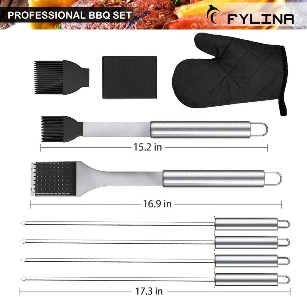 
Stainless Steel Barbecue Grilling Accessories with Aluminum Case, Spatula, Tongs, Skewers BBQ Grill Tool Set Premium Grilling Accessories for Barbecue