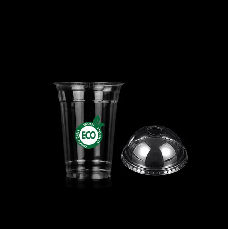 custom  PLA disposable biodegradable Cold Drink cups with lid