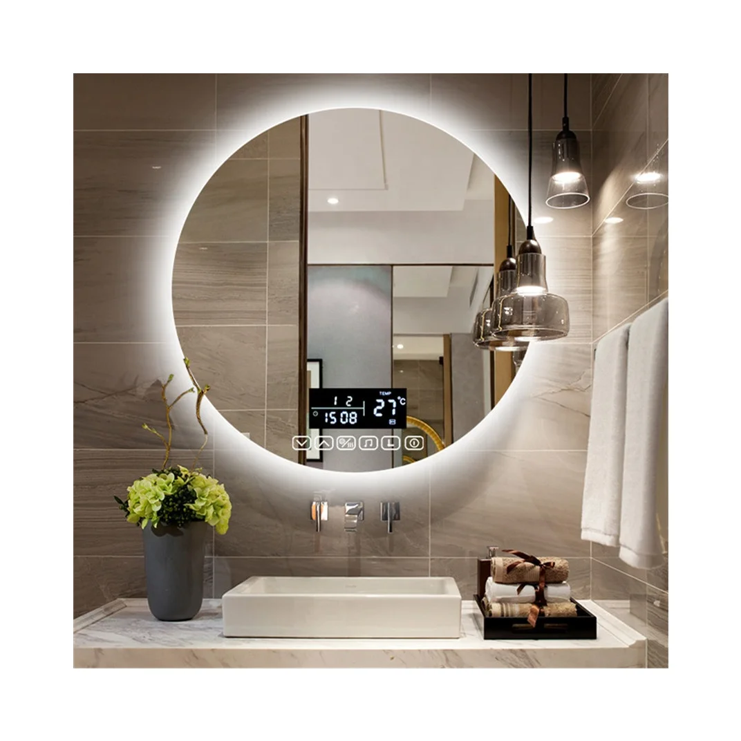 24 Inch Round Bathroom Mirror,Dimmable Anti-fog Make Up Mirror With Lights,3colors(3000K-6000K)
