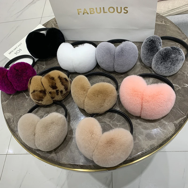 Natural 100% Rex Rabbit Fur Earmuffs Women Fashion Men Warm Russia Winter Real Fur Earmuffs Children Ear Cover fur Earlap Girl