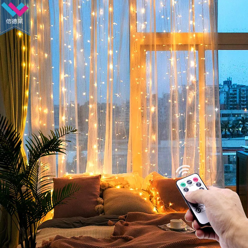 Christmas LED Fairy Lights Garland Curtain String Lights Home Decoration Bedroom Window Remote control Led Curtain String Light