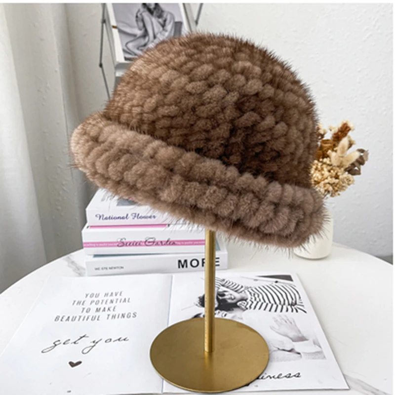 CX-C-101B Wholesale Supplier Ladies Elegant Outfits Sun Hats Natural Real Mink Fur Hat for Women