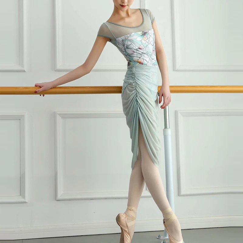 Geometric Pattern Printing Cap Sleeve Adult Rhythmic Gymnastic Leotards Girls