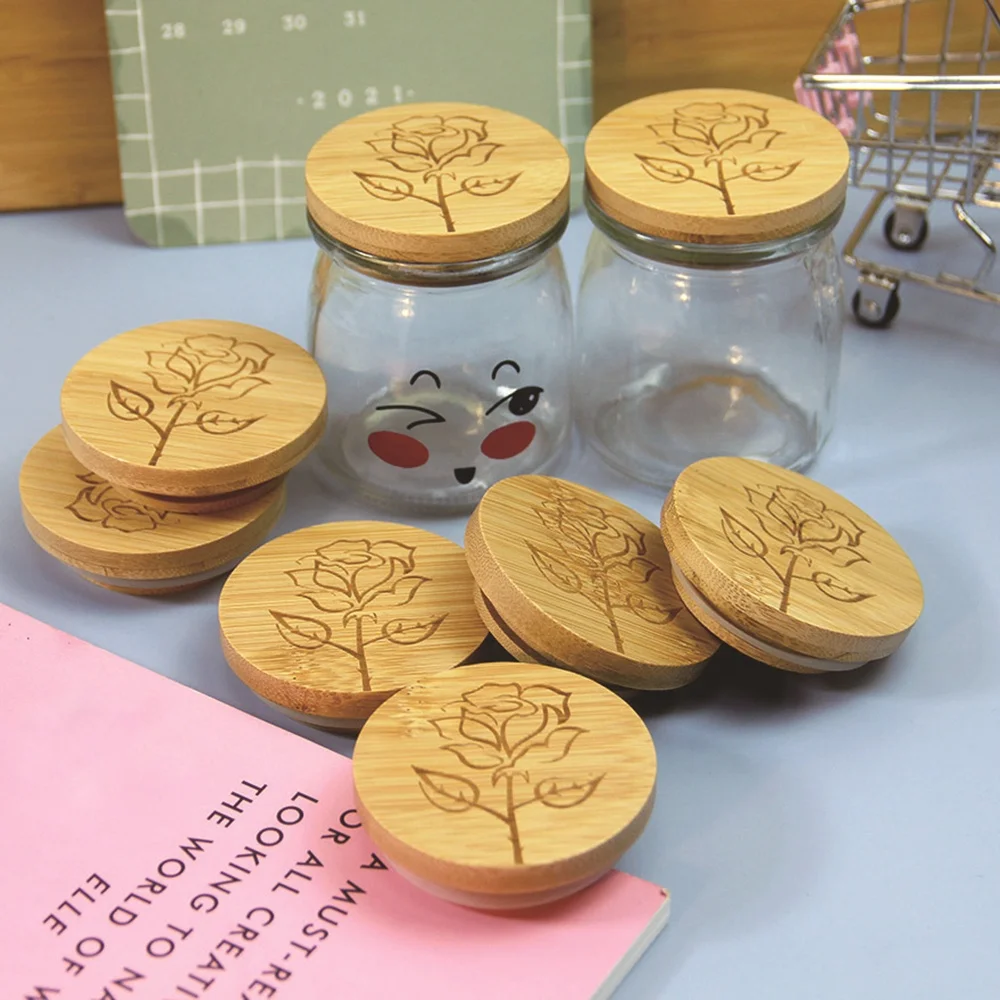 High quality custom logo 67mm diameter natural bamboo mason jar lid with silicone sealing ring