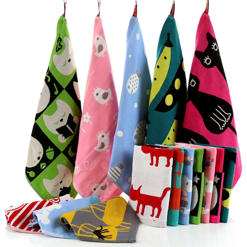 100% cotton face towel for kids printed cartoon cotton three layers of gauze square towel hand towels