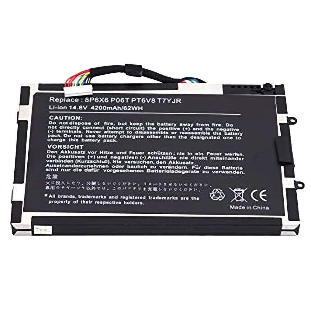 DWO PT6V8 Laptop li-ion Battery Replacement for DELL Alienware M11x M14x R1 R2 R3 Series T7YJR 8P6X6 08P6X6 P18G 14.8V 63WH