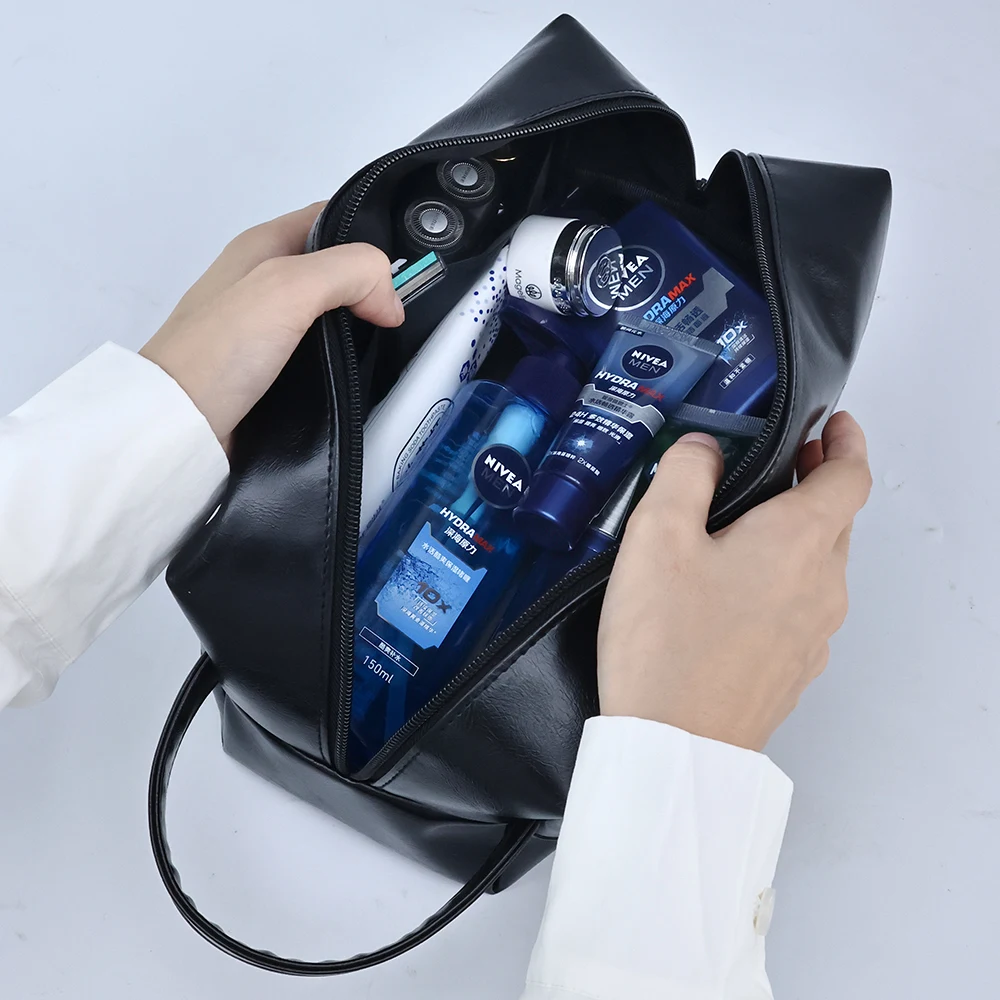 PU Tote Bag Vegan Leather Makeup Bag Zipper Pouch Travel Cosmetic Organizer For Women And Girlscosmetic Leather Bag Brown