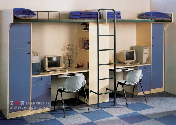 School furniture supplier adult stainless steel dormitory metal bunk bed with computer desk Student School Bed University