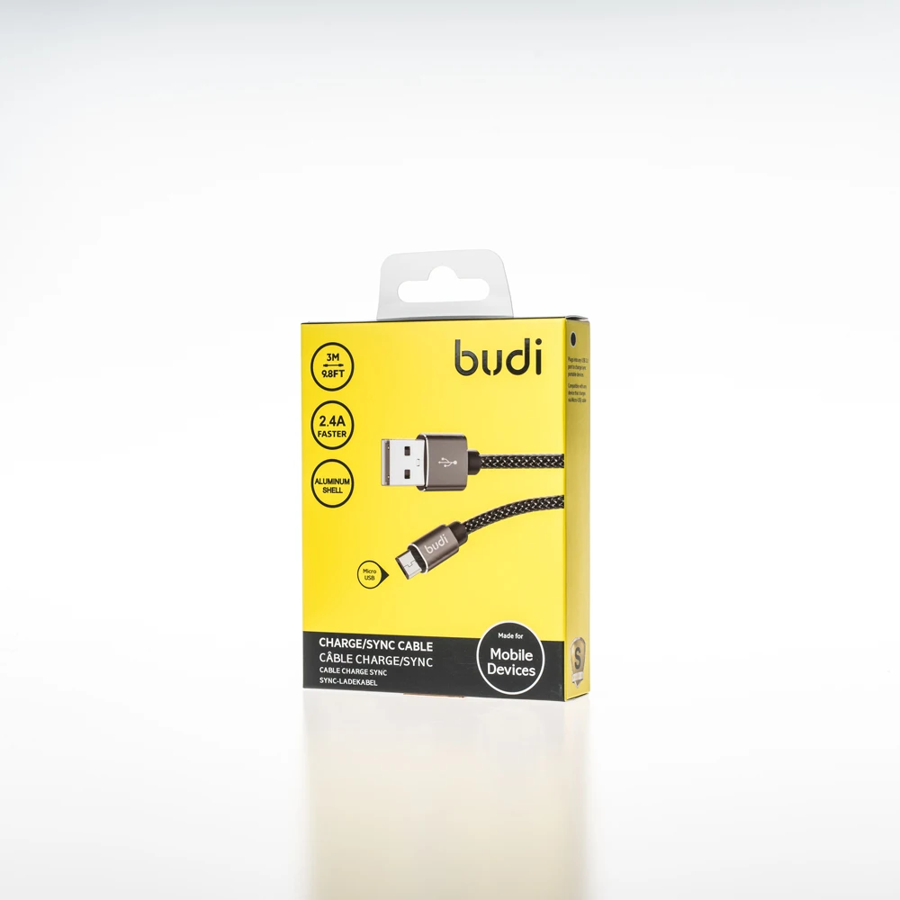 Микро usb-кабель budi Прямая продажа с завода 1 м 2 3 быстрая зарядка нейлоновый Плетеный портативный кабель для зарядного устройства телефона