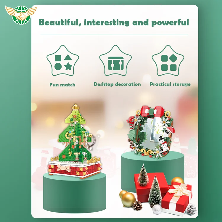 Christmas Wreath Mirror Decoration Building Blocks Assembly Building Blocks Wreath Mirror Decor Blocks 3D Photo For Girls Toys