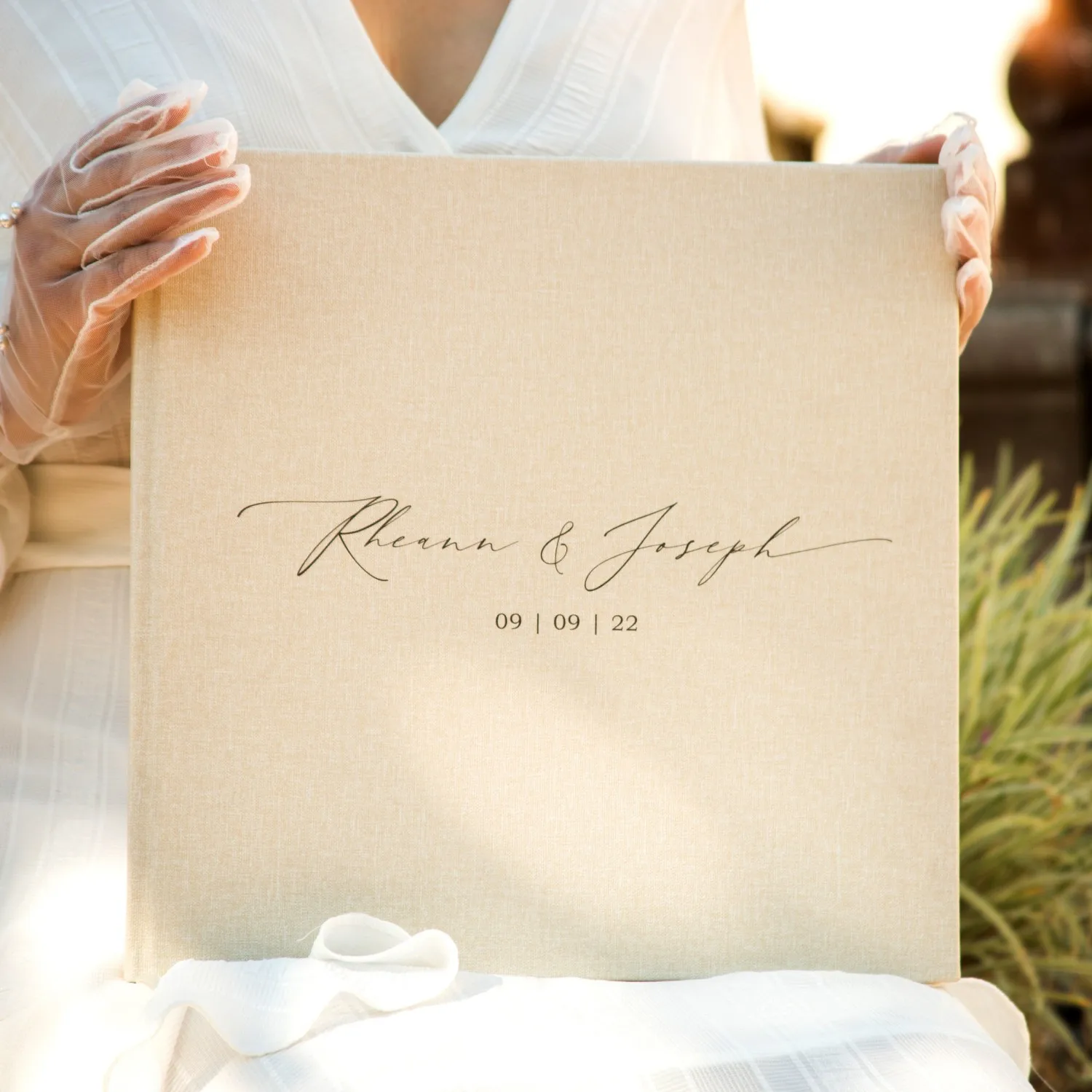 12X12 Premium Canvas Lined Cream Engagement Party Modern Reception Signing Linen Wedding Decor Guest Book Sign Guestbook