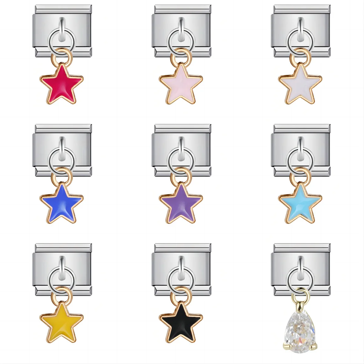 DIY Accessories Star Elastic Handmade Modular Italian Charm Pendant Pvd Stainless Steel Fashion Jewelry Bracelet for Women Men