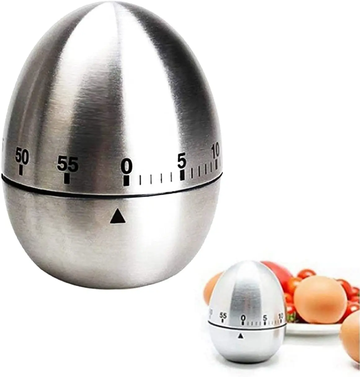 Cute Stainless Steel Egg Kitchen Timer Metal Mechanical Countdown Cooking Timer with Loud Alarm for Kids Cooking Tools