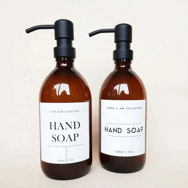 Wholesale Hot Sale 16oz 500ml Glass Hand Soap Bottle Head Soap Bottle Lotion Bottle With Black Stainless Steel Pump