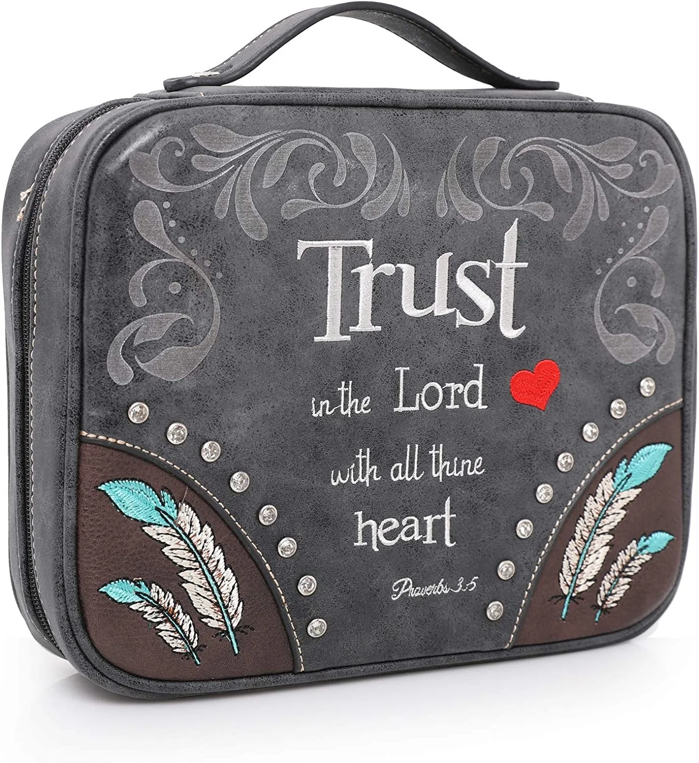 Bible Cover Book Carrying Case for Women Men Large Size Bible Tabs Leather Engraved Bible Cover Compassion Kindness Black