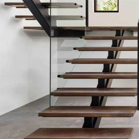 Guangzhou factory prefabricated modern luxury indoor metal stairs customized mono stringer straight staircase design